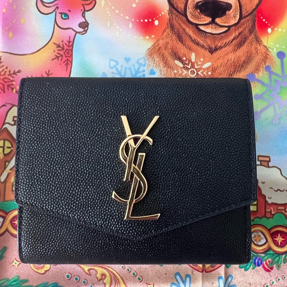 EUC Saint Laurent (YSL) Black Uptown Leather Compact Wallet